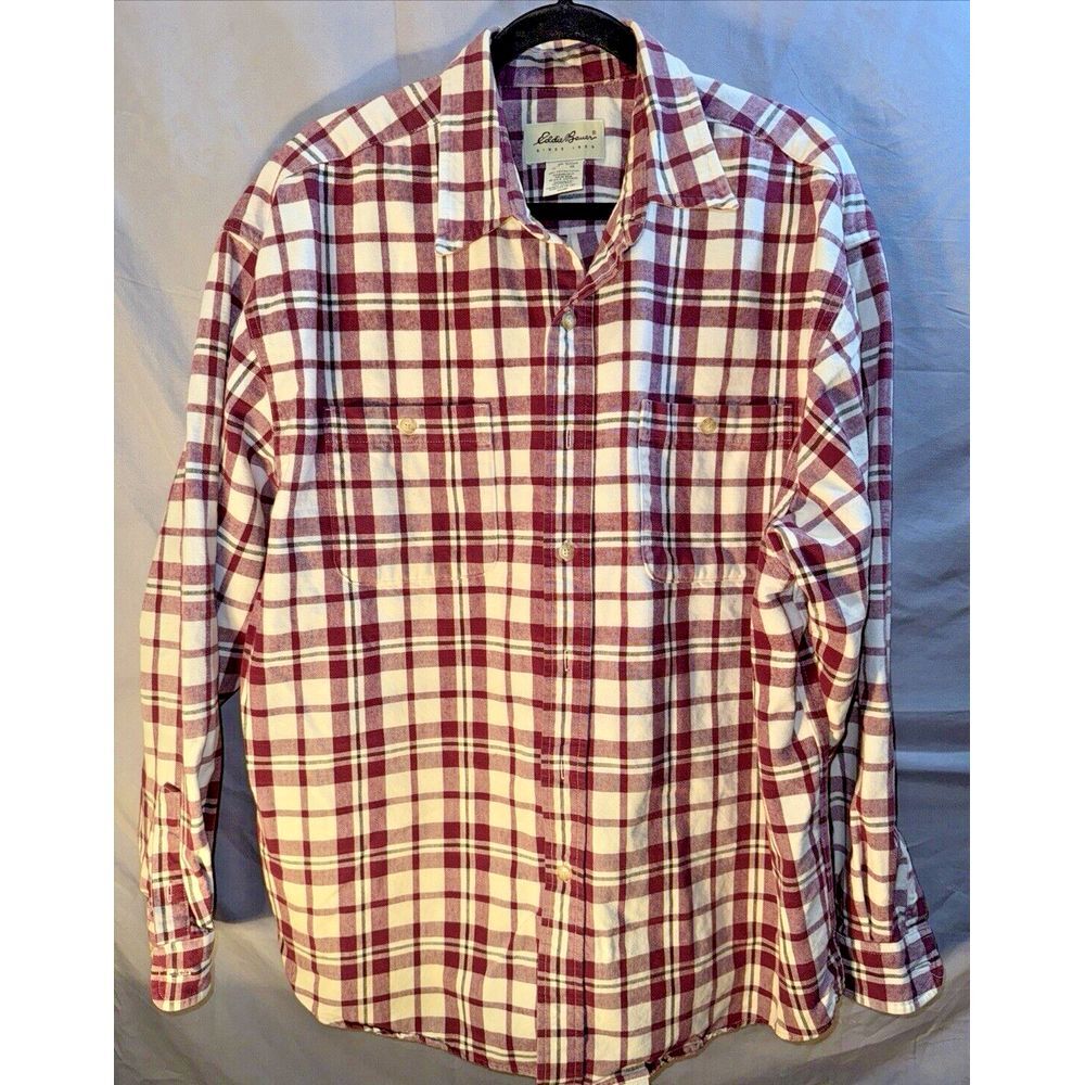 Eddie Bauer Shirt Men Extra Large White Red Casual Plaid‎ Outdoor